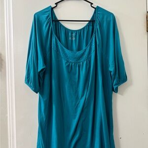 Venezia Teal Blouse with Embroidered Detail